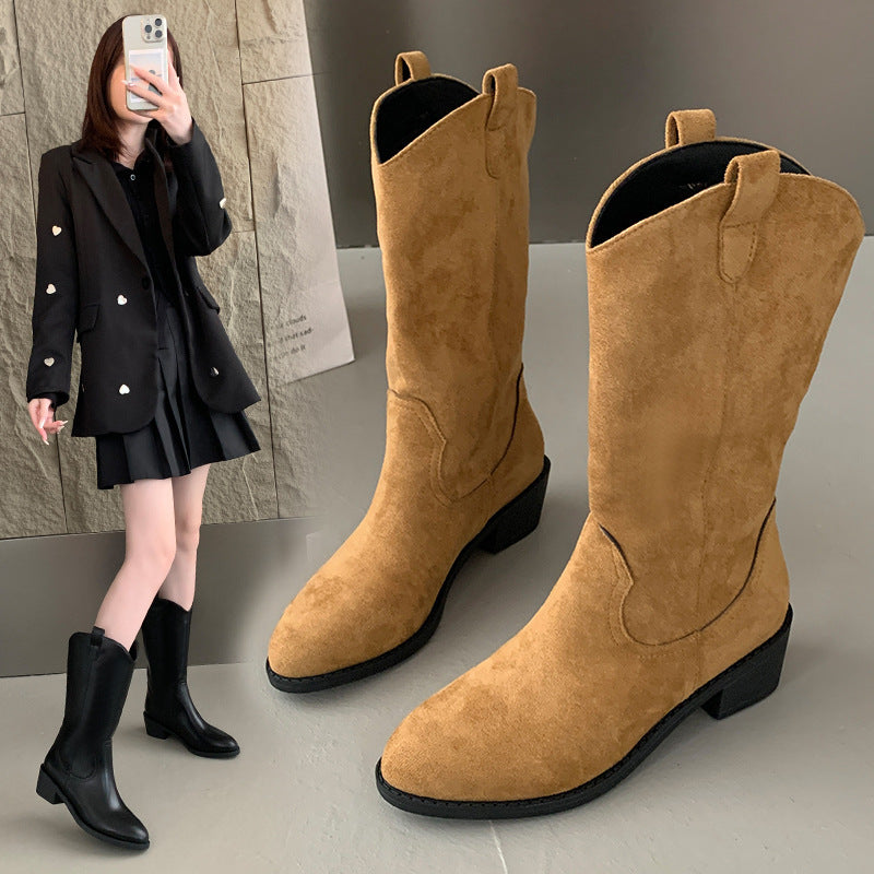 Korean Style Chunky Heel Internet Celebrity Fashion Boots Knee-high Boots