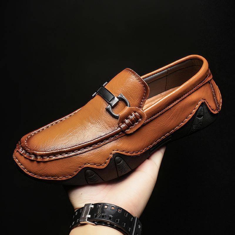 Slip-on Men's Loafers Casual Leather Shoes Low Top