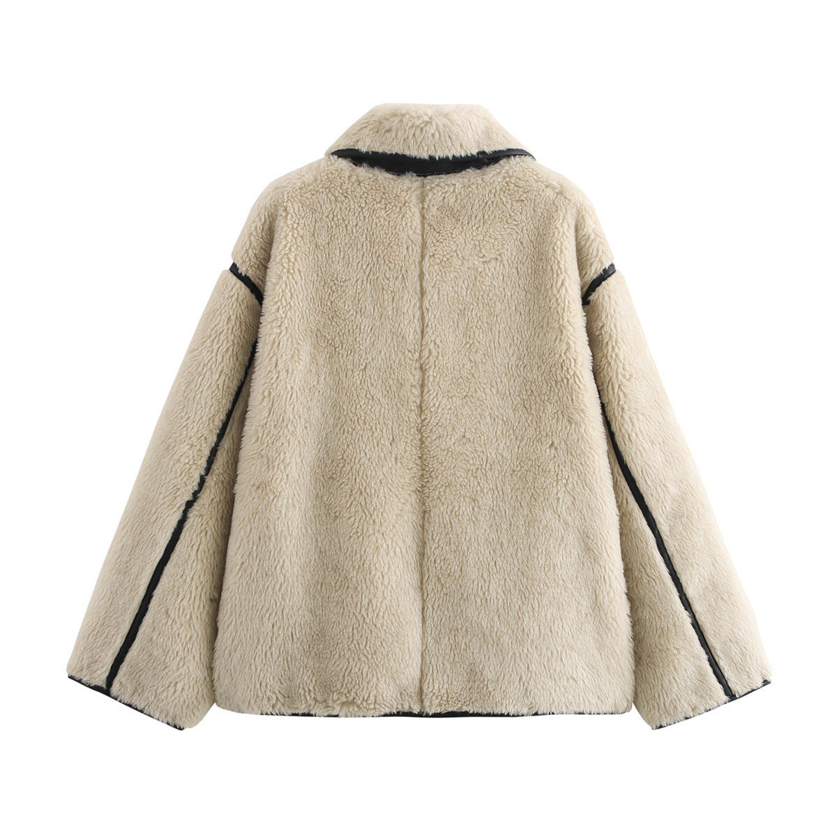 Manteau en peluche à manches longues et à gros revers en fourrure intégrée