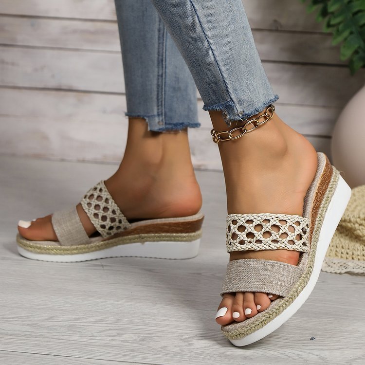 Plus Size Rope Bottom Platform Peep Toe Sandals For Women