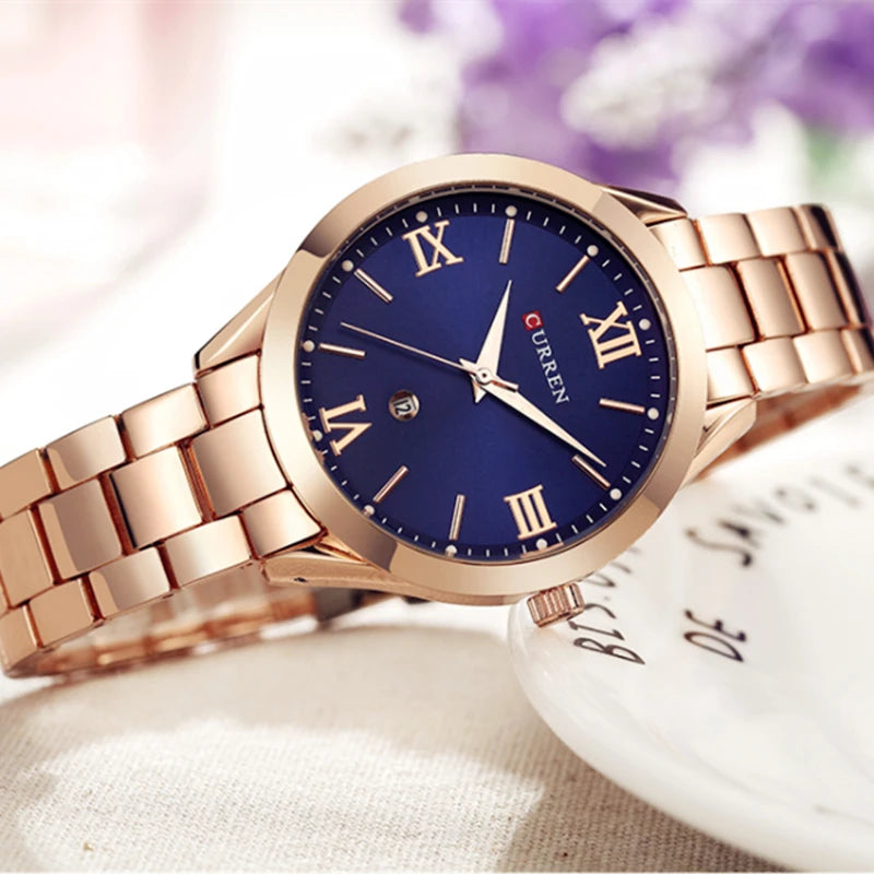 CURREN Watch Women Top Brand Quartz Female Bracelet Watches Stainless Steel Wrist Watch for Ladies Reloj Mujer Gift Rose Gold