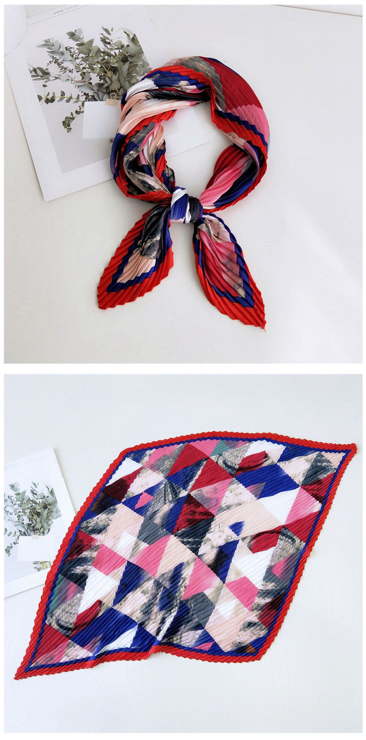 women's elegant color block polyester frill silk scarves