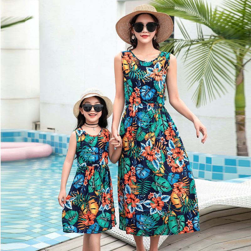 Mother And Daughter Vacation Beach Vest Long Skirt