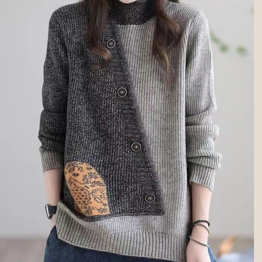 Women's Color Matching Knitted Bottoming Shirt