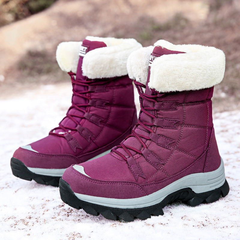 Bottes de neige chaudes en velours et coton, chaussures hautes rembourrées en coton