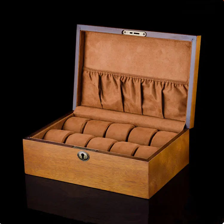 Boîte de rangement pour montres en bois massif à 10 compartiments, boîte de rangement de luxe pour montres en bois massif, présentoir de montres, support de montre pour hommes, boîtes cadeaux