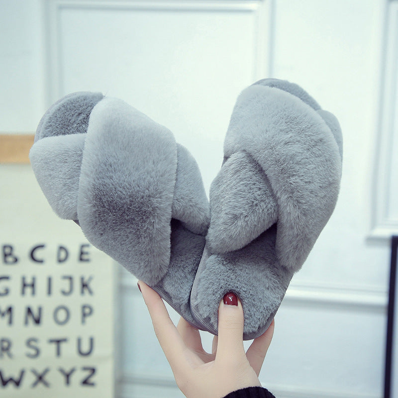 Low Heel Flat Simple Warm Comfortable Plush Slippers Home Floor Slippers