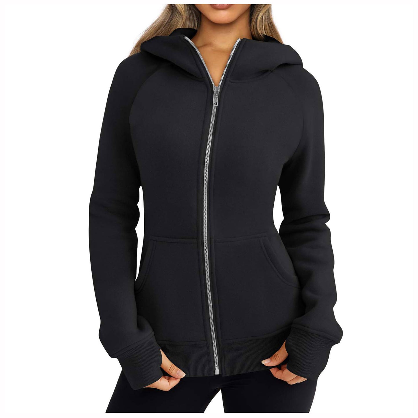 Hooded Zipper Fleece-lined Sports Sweater