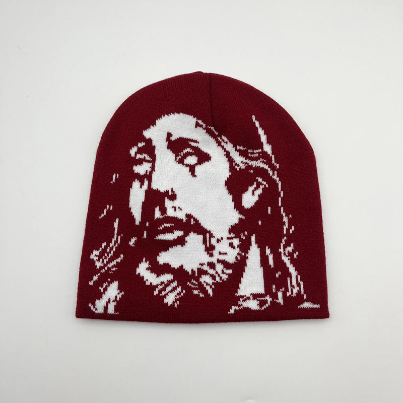 European And American Jacquard Portrait Series Brimless Knitted Hat