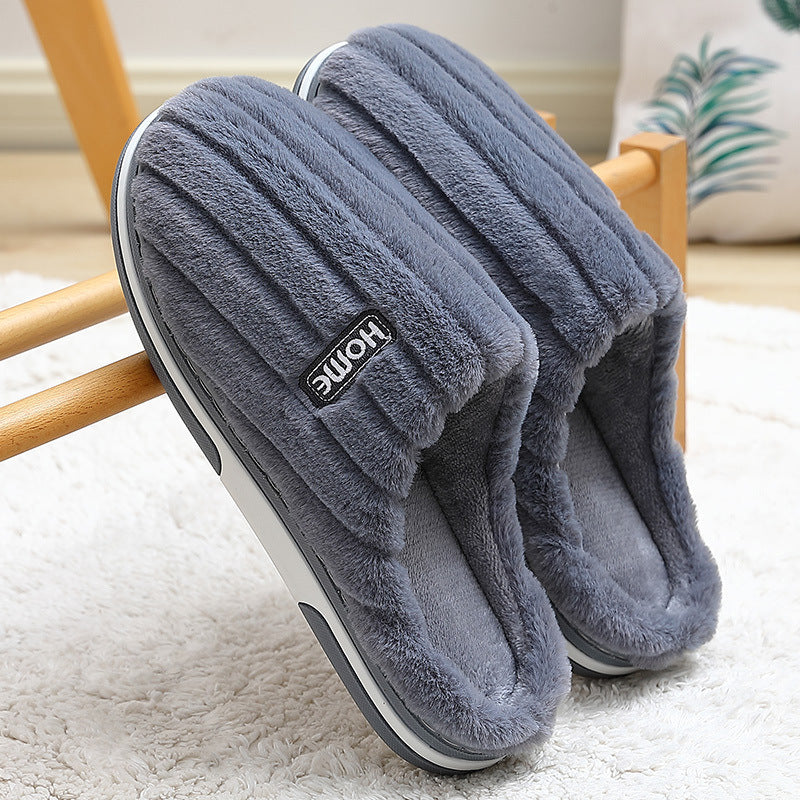 Home Cotton Slippers Women's Winter Plus Size Striped Plush Indoor