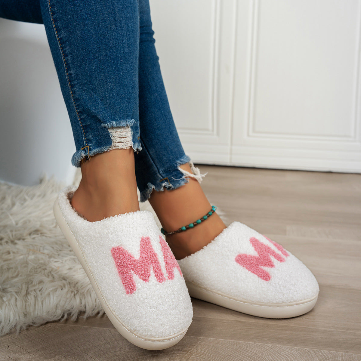 Chaussons en coton pelucheux cadeau de Noël MAMA