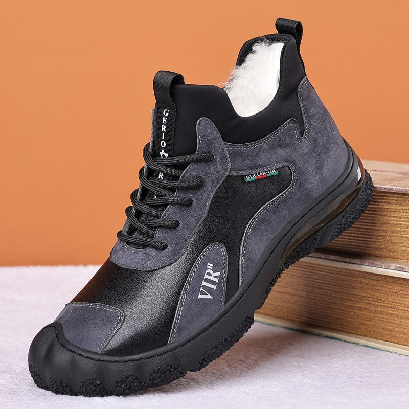 Winter Fleece-lined Thick High Waist Casual Cotton-padded Shoes Men's Hiking Shoes