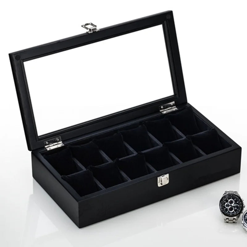 5/8/10/12 Slots Wood Watch Box Organizer Black Watch Display Wood Watch Holder for Men Fashion Gift Box