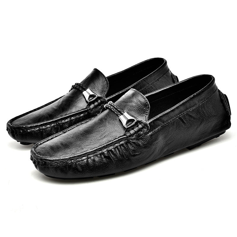 Plus Size Cowhide Casual Shoes Men's British One Pedal Loafers