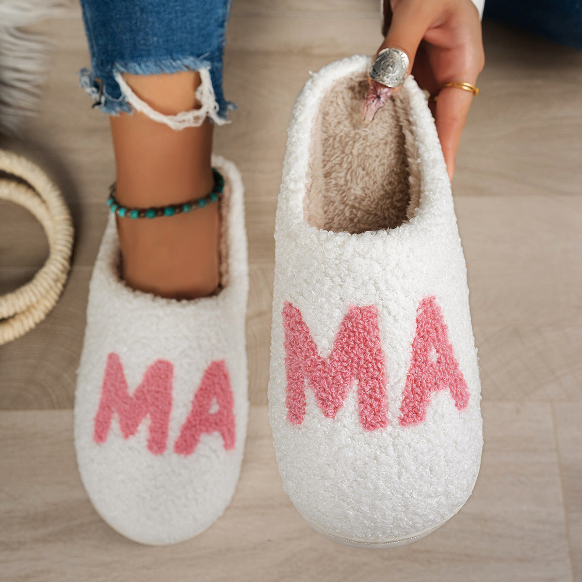 Chaussons en coton pelucheux cadeau de Noël MAMA