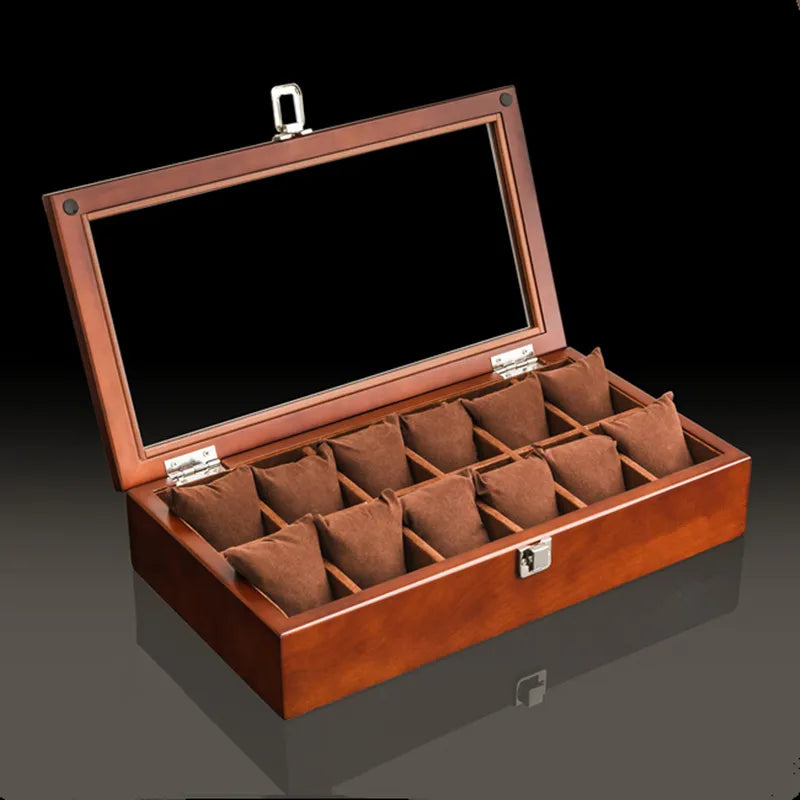 New Wood Watch Box Organizer With Glass Window Wooden Watch Display Luxury Watch Case Storage Box Watch Holder for Men