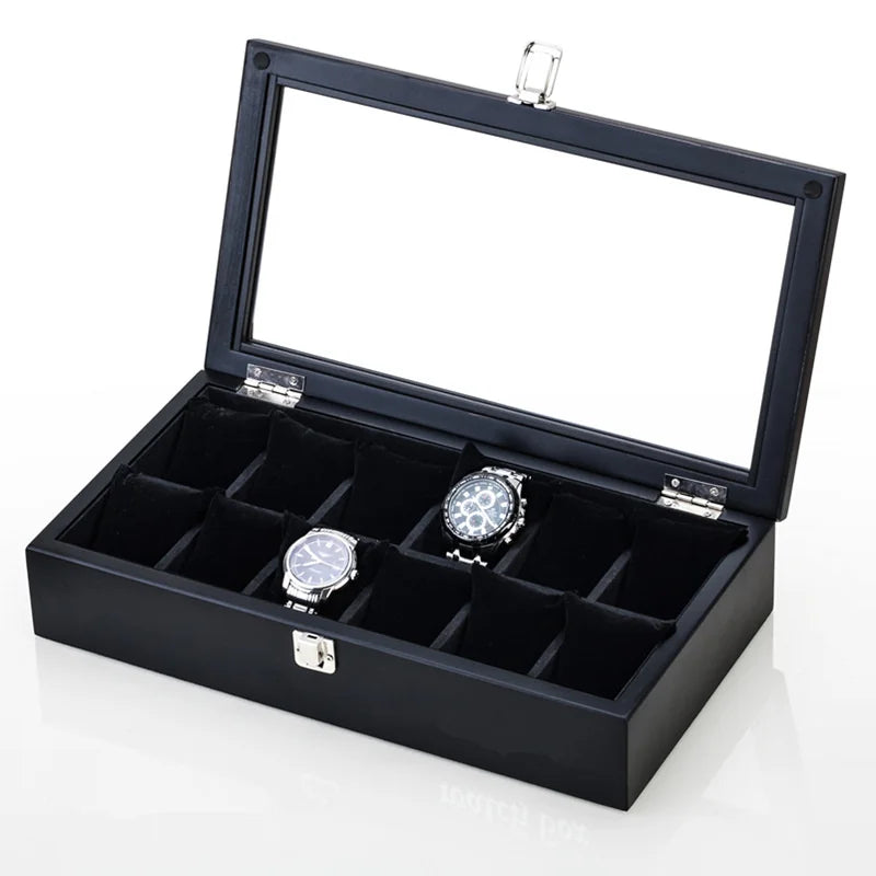 5/8/10/12 Slots Wood Watch Box Organizer Black Watch Display Wood Watch Holder for Men Fashion Gift Box