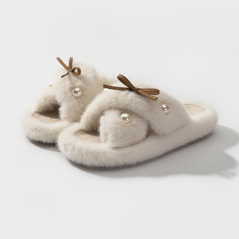 Simple Fashion Fur Hyoma Warm Non-slip Cotton Slippers