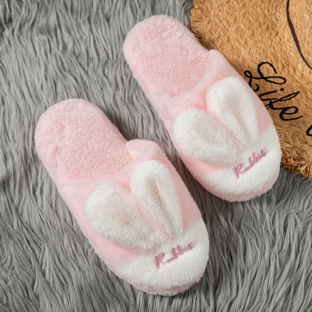 Autumn And Winter Flat Bottom Interior Home Korean Warm Comfortable Fur Cotton Slippers