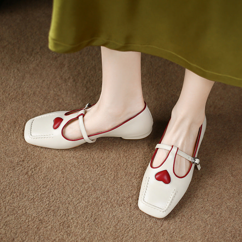 Heart-shaped Plaid Sandals Flat Low Heel Shoes