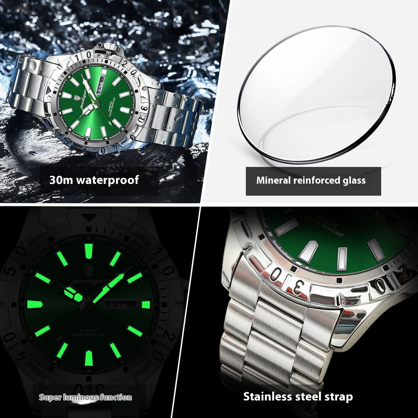 Montre étanche et lumineuse pour homme, ultra résistante