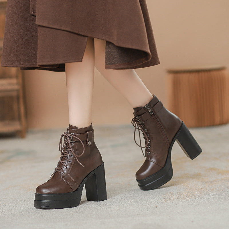 Fashion Short Boots Waterproof Platform Thick Heel High Heels