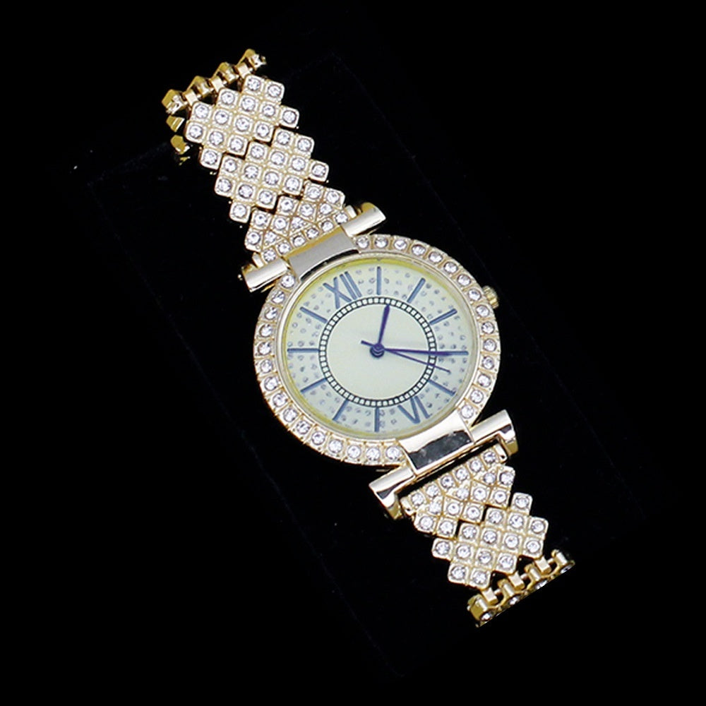 Roman Pattern Diamond-embedded Women's Watch Jewelry Gift Set Bracelet Watch Women's Light Luxury Full Diamond Good-looking