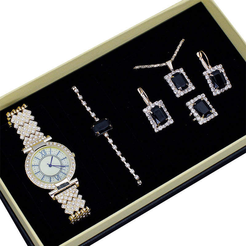 Roman Pattern Diamond-embedded Women's Watch Jewelry Gift Set Bracelet Watch Women's Light Luxury Full Diamond Good-looking