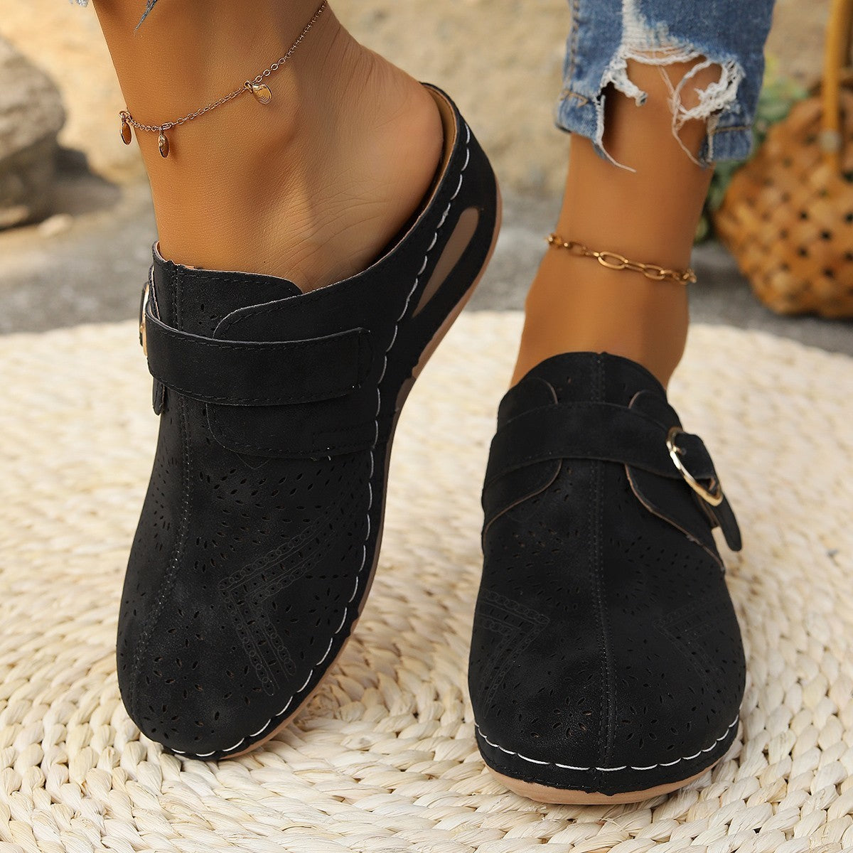 Lace-up Wedge European And American Style Plus Size Hollow-out Slippers