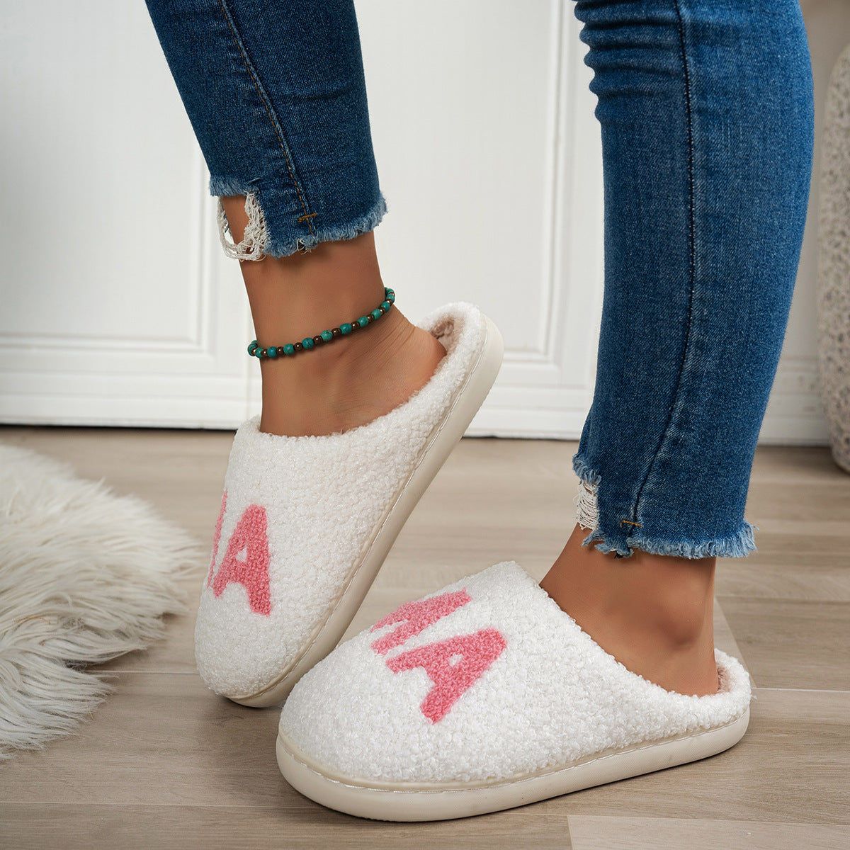 Chaussons en coton pelucheux cadeau de Noël MAMA