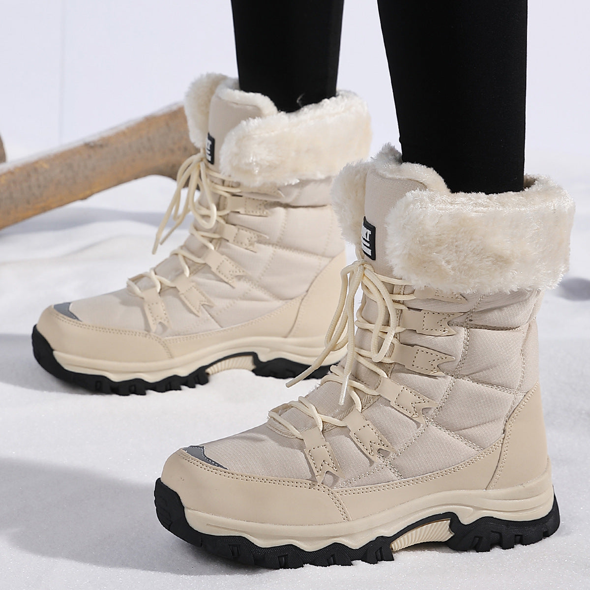 Bottes de neige chaudes en velours et coton, chaussures hautes rembourrées en coton