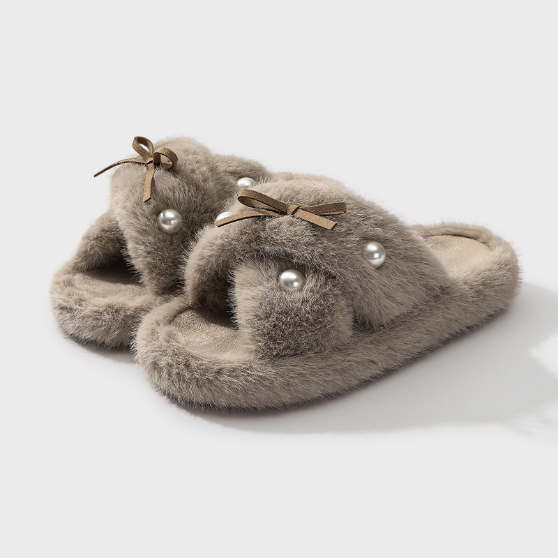 Simple Fashion Fur Hyoma Warm Non-slip Cotton Slippers