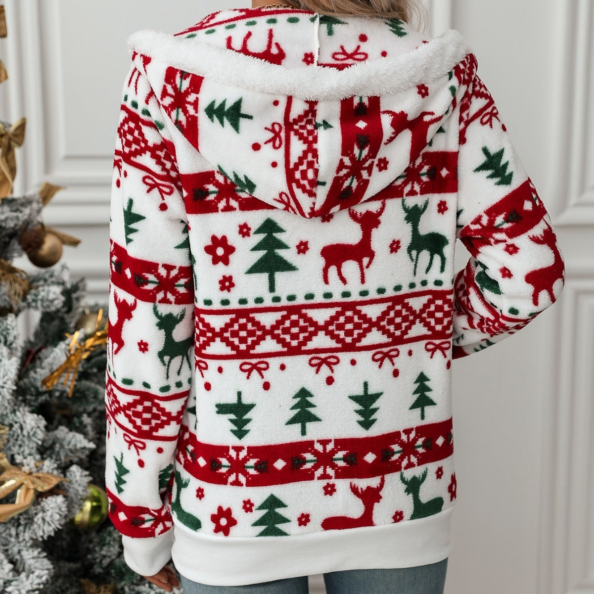 Long Sleeve Cardigan Christmas Printed Plush Coat