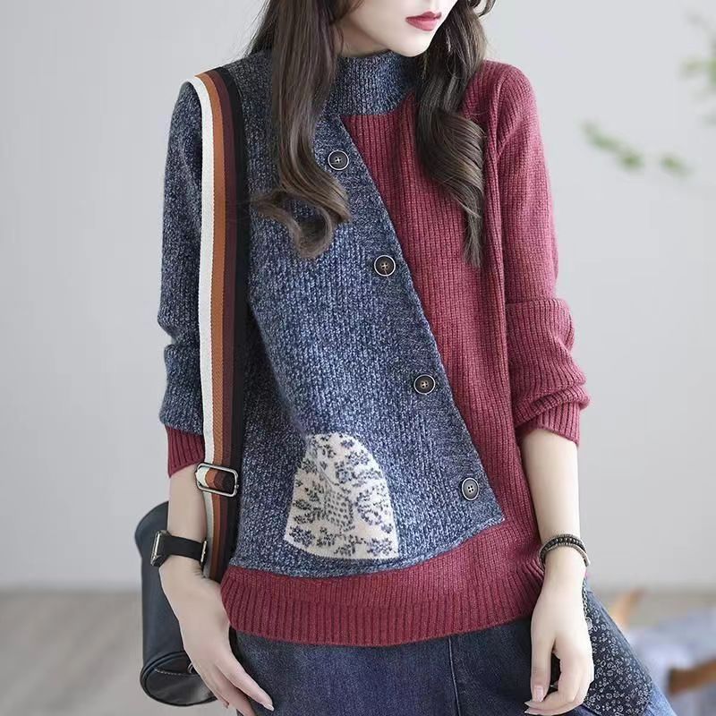 Women's Color Matching Knitted Bottoming Shirt