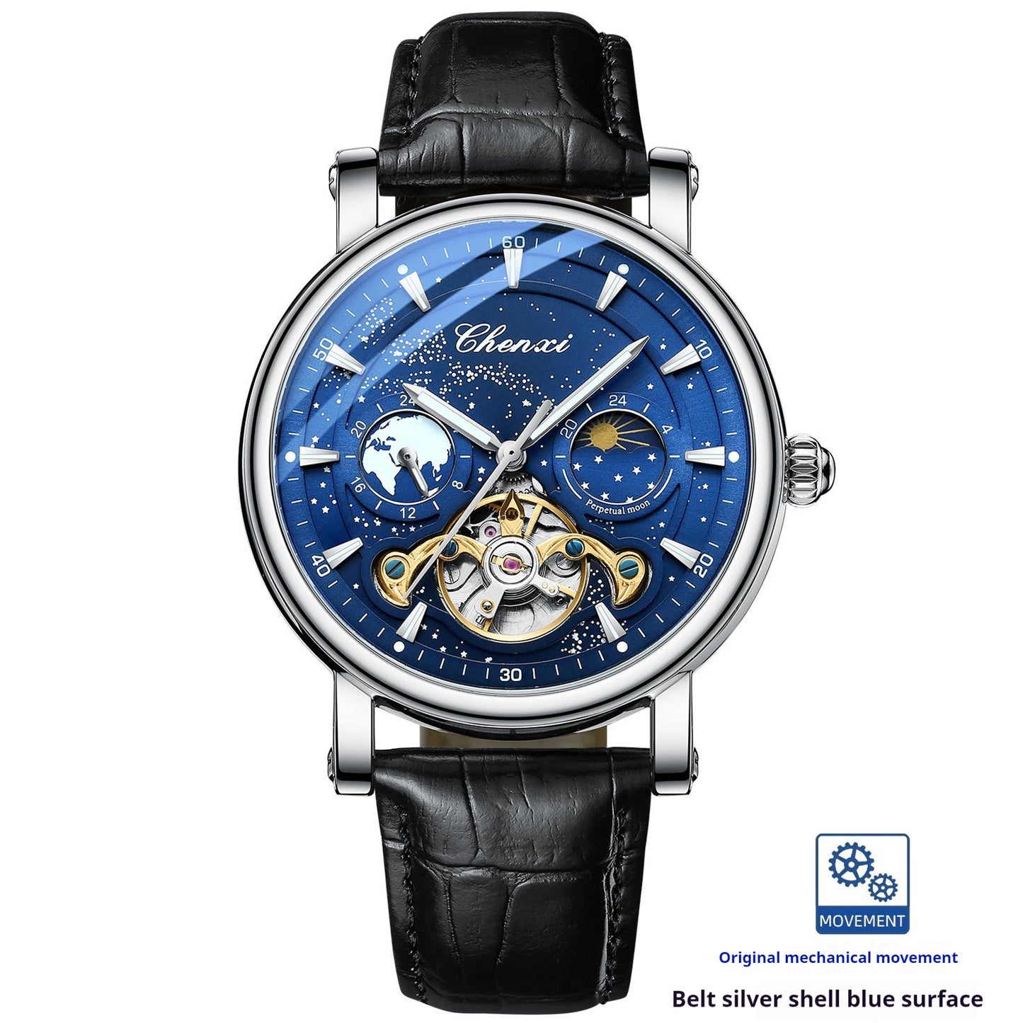 Xinghe Moon Phase Hollow Tourbillon Mechanical Watch Luminous