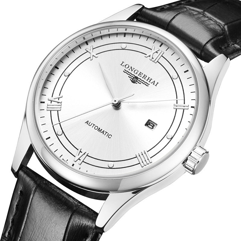 Montre à quartz noire et blanche avec ceinture en cuir pour homme