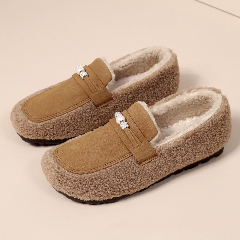 Cotton Shoes Gommino Fleece Lined Padded Warm Keeping Fluffy Shoes