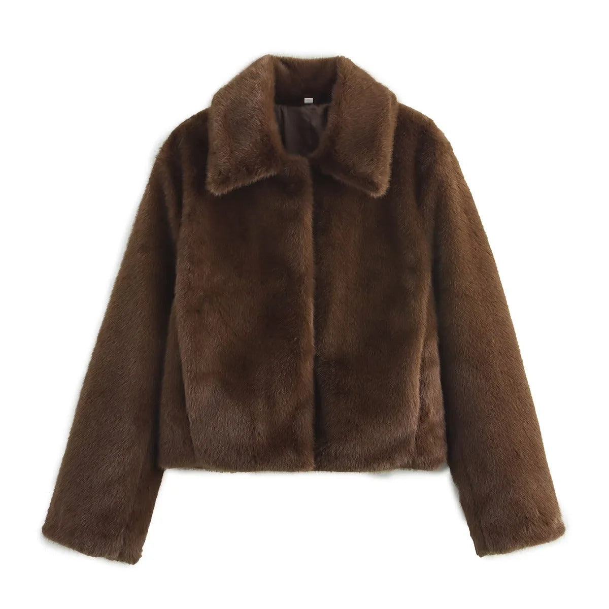 Women's Brown Fluffy Faux Fur Jacket