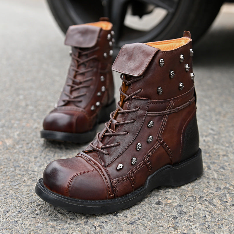 Men's Warm Work Clothing Motorcycle Waterproof High-top Steampunk Leather Boots