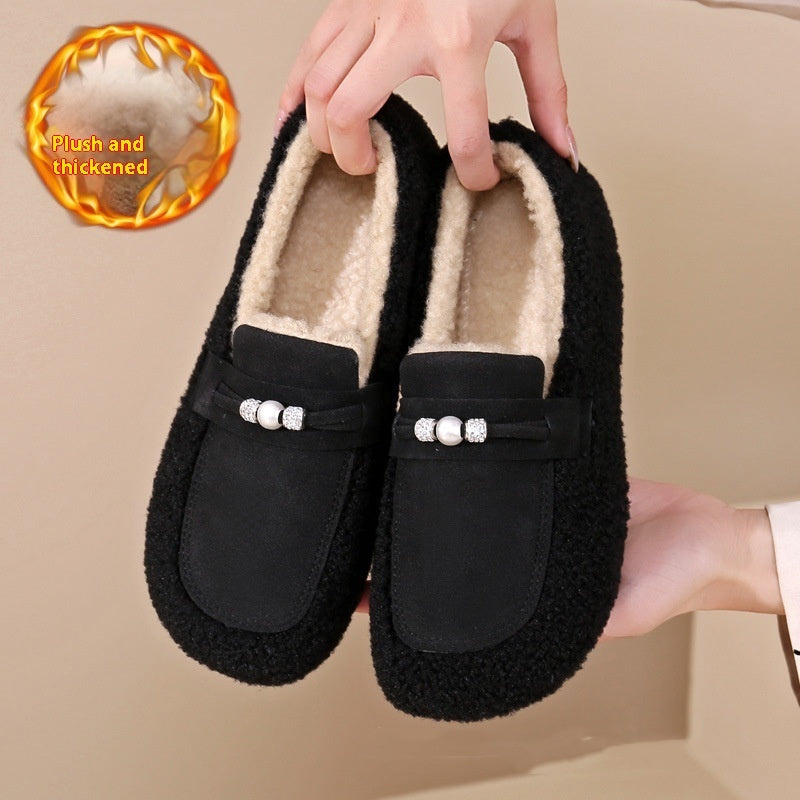 Cotton Shoes Gommino Fleece Lined Padded Warm Keeping Fluffy Shoes