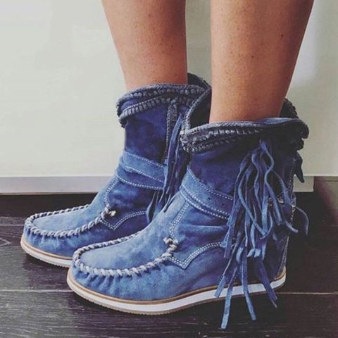 Solid Color Leather Tassel Women's Ankle Boots