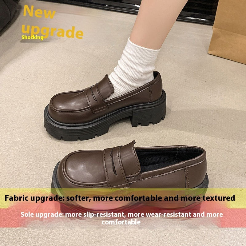 Autumn New Slip-on Round Head Thick Bottom Heightened Single Layer Shoes