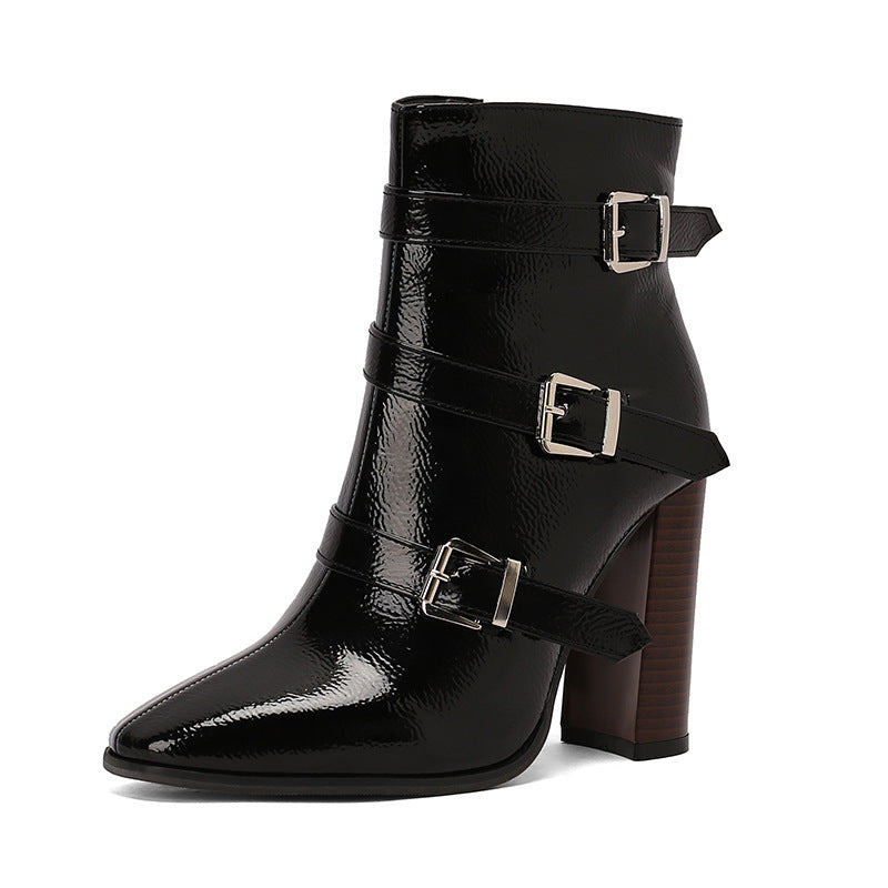 Belt Buckle Booties Thick High-heel Martin Boots