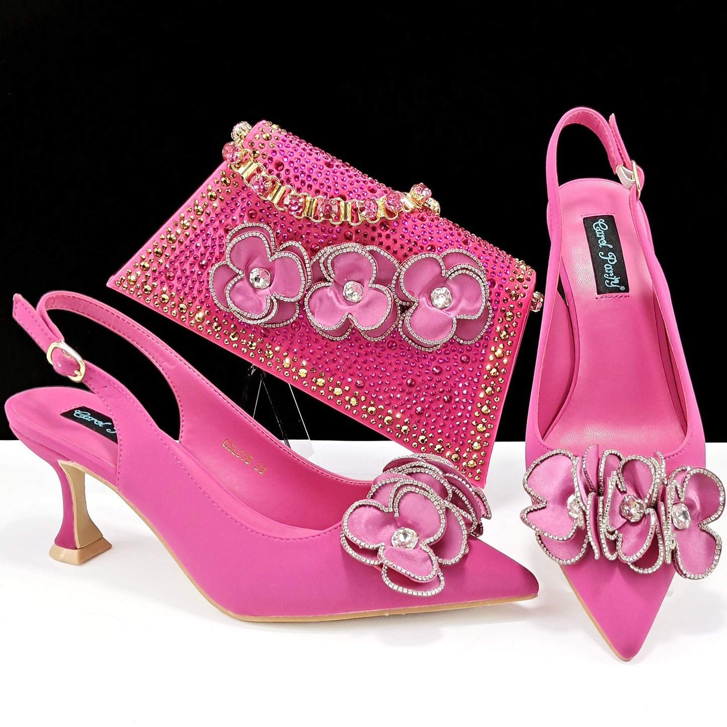 Women's Pointed Toe Shoes Bag Set Handmade Flower Decoration Simple Banquet Style