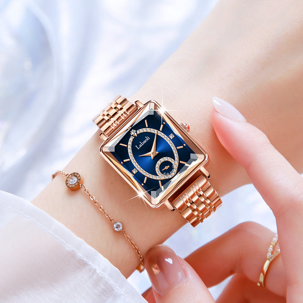 Montre à quartz carrée pour femme, légère et luxueuse