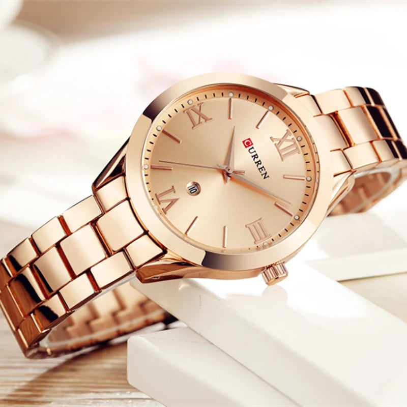 CURREN Watch Women Top Brand Quartz Female Bracelet Watches Stainless Steel Wrist Watch for Ladies Reloj Mujer Gift Rose Gold