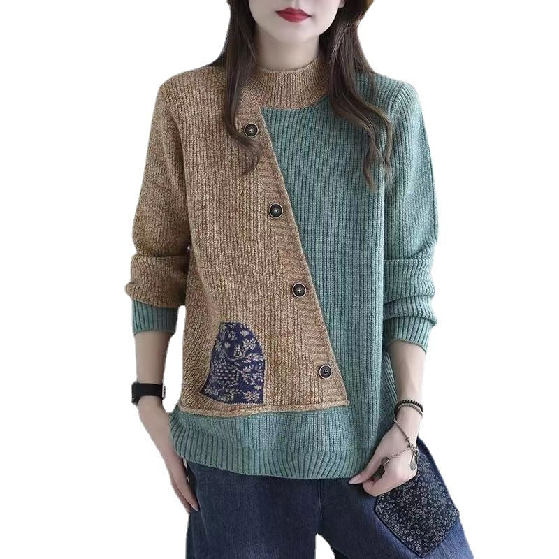 Women's Color Matching Knitted Bottoming Shirt