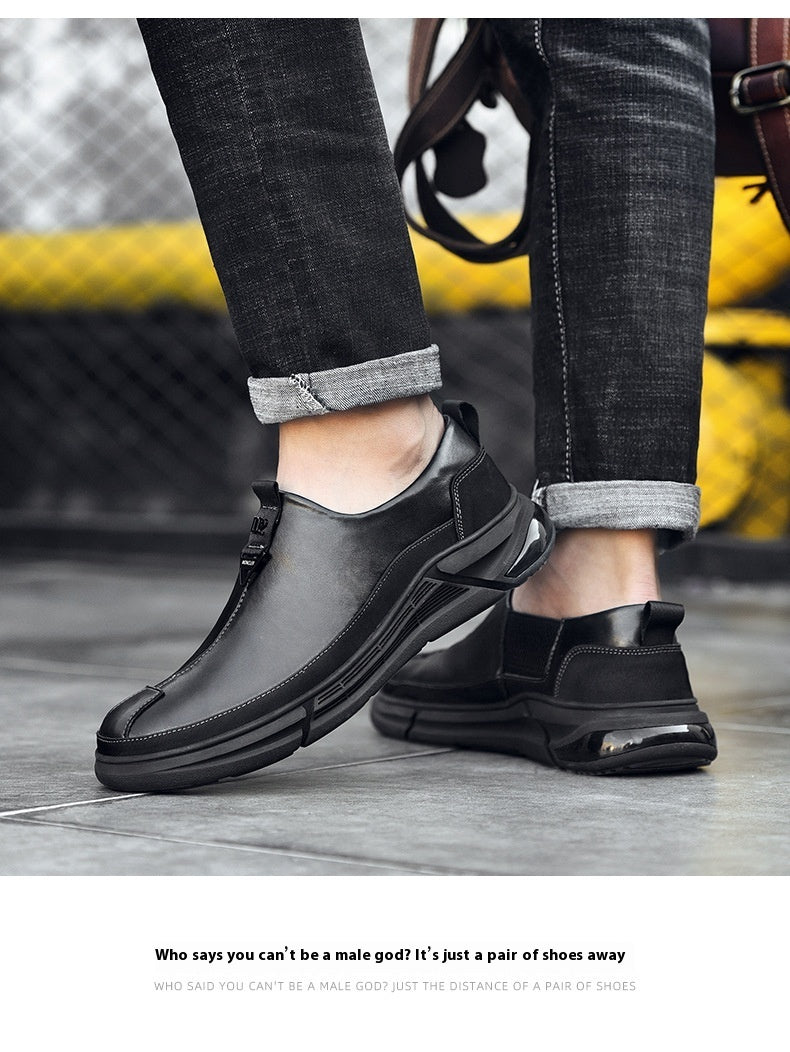 Chaussures d'affaires en cuir à semelles épaisses à enfiler, grande taille, coupe basse, cuir de vachette pour hommes