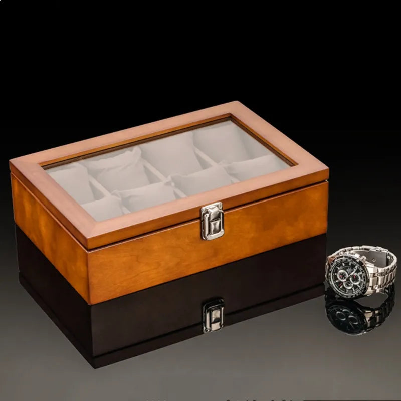 New Wood Watch Box Organizer With Glass Window Wooden Watch Display Luxury Watch Case Storage Box Watch Holder for Men