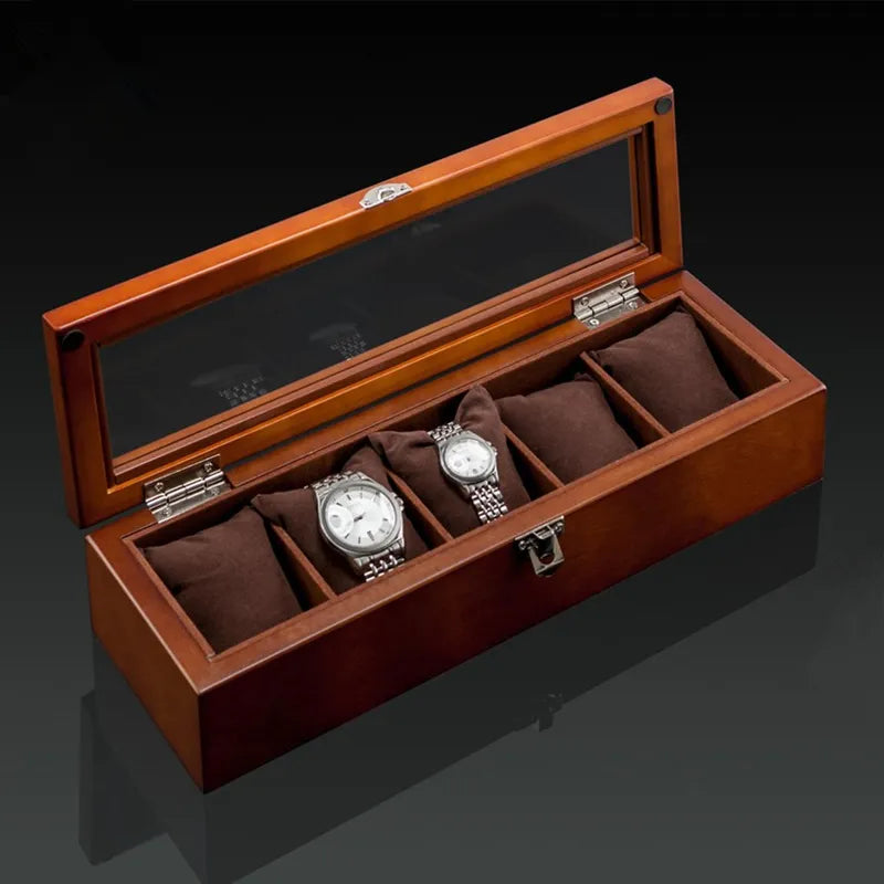 New Wood Watch Box Organizer With Glass Window Wooden Watch Display Luxury Watch Case Storage Box Watch Holder for Men